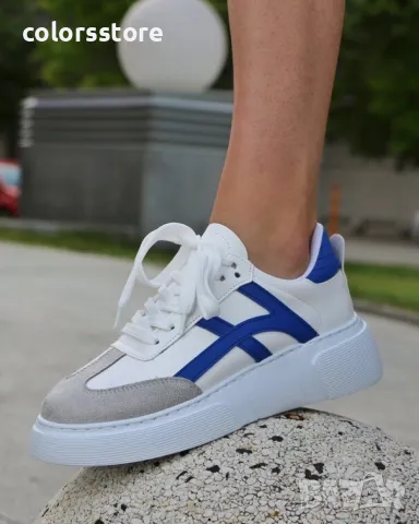 Равни кецове - бяло, сиво и синьо - KA768