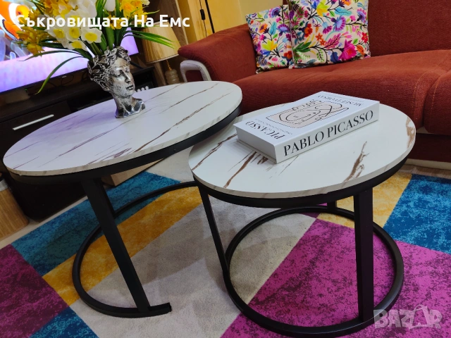 Комплект 2броя Холни маси Дион/ Dion Ефект бял мрамор  , снимка 4 - Маси - 53711594