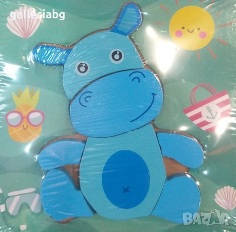 Дървена фигурка тип пъзел Хипопотам