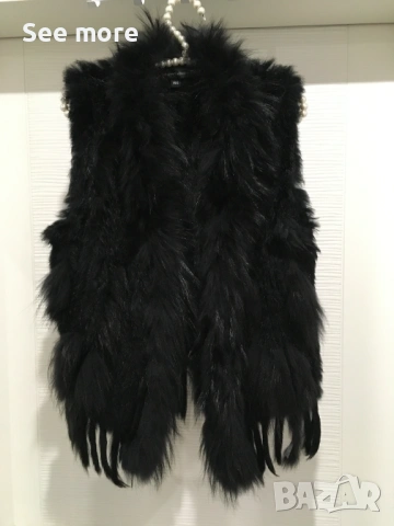 Natures Collection eлек в черно с естествен косъм заек и лисица XS/Sсица XS/S, снимка 8 - Якета - 53180270