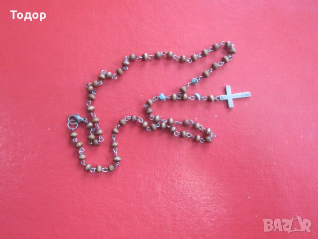 Невероятна дървена броеница гердан с кръст и тюркоази, снимка 3 - Колекции - 35786268