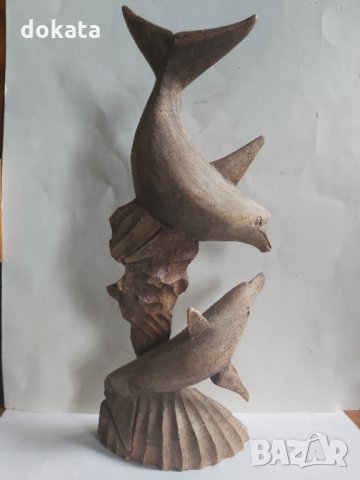 Стара дървена статуетка- Два делфина., снимка 2 - Други ценни предмети - 35969829