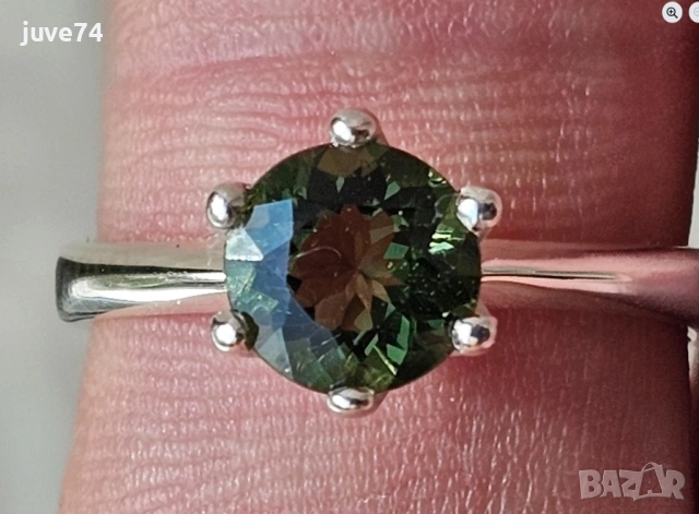 СРЕБЪРЕН ПРЪСТЕН С ФАСЕТИРАН МОЛДАВИТ (ЧЕХИЯ), снимка 4 - Пръстени - 53629913