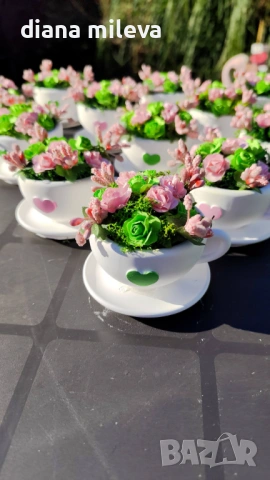 Сладурски чашки с нежни цветлета в зелено и розово!!, снимка 18 - Декорация за дома - 52069049