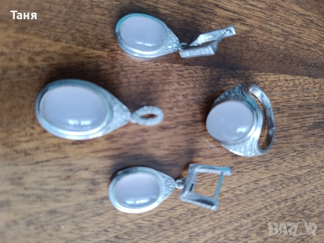 Дамски сребърен комплект с розов кварц , снимка 3 - Бижутерийни комплекти - 53589547