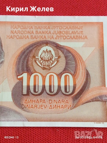 Банкнота ЮГОСЛАВИЯ много красива перфектно състояние непрегъвана за КОЛЕКЦИЯ ДЕКОРАЦИЯ 54164, снимка 3 - Нумизматика и бонистика - 53854266