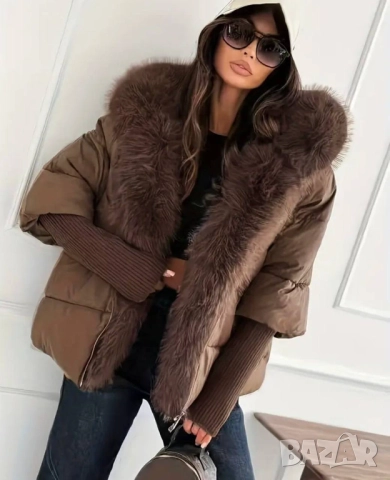 Яке с пухена яка и качулка  , снимка 2 - Якета - 52138234