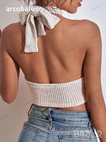 Дамски плетен секси топ с вафлен халтер без гръб, снимка 4 - Корсети, бюстиета, топове - 39677134