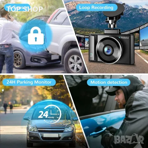 Hobele Dashcam отпред и отзад, двоен рекордер за кола с 32G SD карта, 170° широк ъгъл, 1080P FHD с н, снимка 2 - Аксесоари и консумативи - 48473241