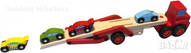 Детски Автовоз с коли Mini Matters камион с 4 дървени коли, снимка 9 - Образователни игри - 39957728