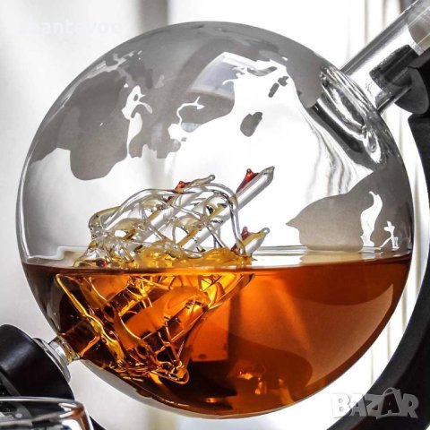 Сет за уиски със стъклен декантер глобус, чаши и камъни за охлаждане, снимка 2 - Подаръци за мъже - 42575409
