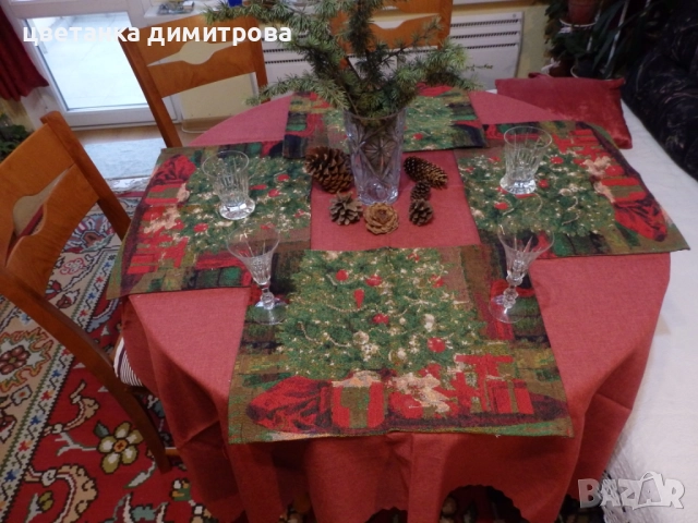 Коледни покривки, карета, коледни подаръчни чорапи, снимка 4 - Покривки за маси - 52637556