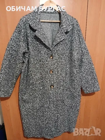 4xl-58 бг раз ПРЕКРАСНО ПАЛТО ОТ БУКЛЕ В МЕЛАНЖ ОТ ЧЕРНО И СИВО/ползвано само веднъж/, снимка 5 - Палта, манта - 48784928