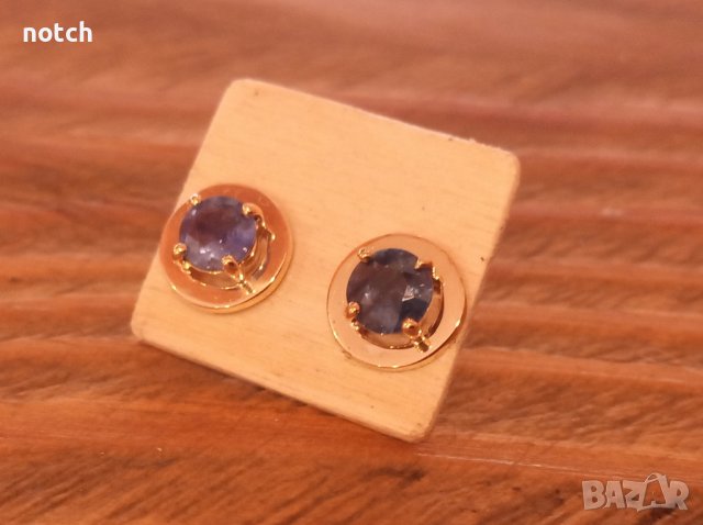 Златни обеци с естествени сапфири, снимка 4 - Обеци - 42414341