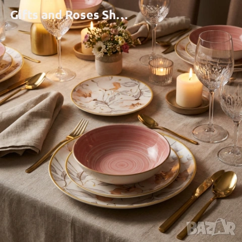 Порцеланов сервиз за хранене с цветя - 18 части, снимка 3 - Сервизи - 53602653