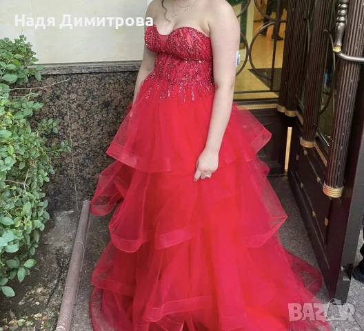❤️ Червена бална рокля с тюл, носена веднъж!❤️