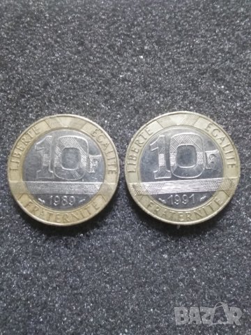 Лот 10 франка1989г. и 1991г., снимка 1 - Нумизматика и бонистика - 39481246