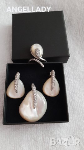  Сребърен комплект със седеф и циркони ., снимка 9 - Бижутерийни комплекти - 41979220