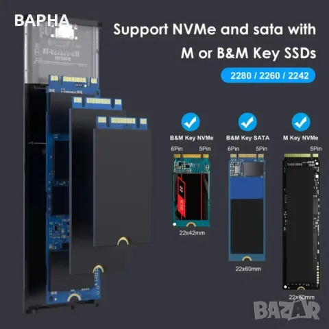 Алуминиева M.2 NVME кутийка, снимка 2 - Твърди дискове - 49034143