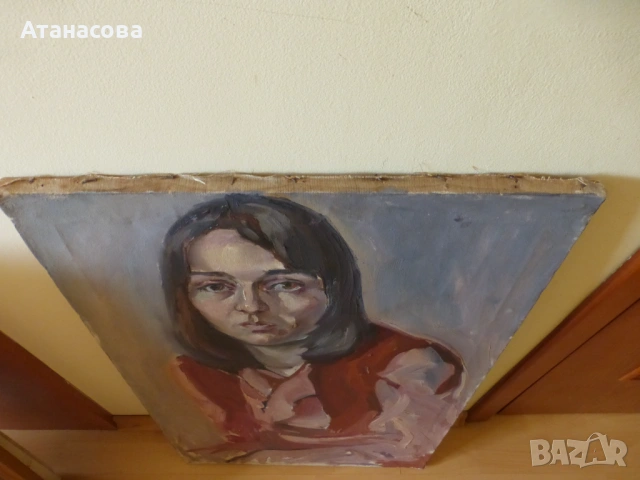 Авторска картина портрет на Млада жена масло платно от 80-те г, снимка 8 - Картини - 53760206