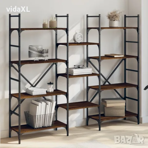 vidaXL Етажерка за книги кафяв дъб 160x28,5x136,5 см инженерно дърво, снимка 2 - Етажерки - 56148072