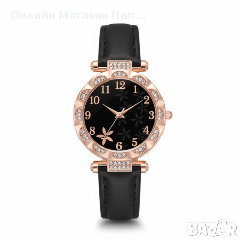 РАЗПРОДАЖБА! Дамски кварцов часовник с камъни – кожена каишка в различни цветове, снимка 2 - Дамски - 52348140