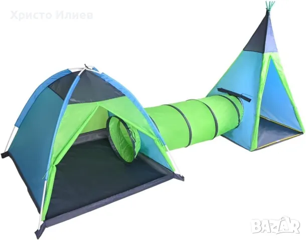 Детска двойна Палатка с тунел за игра 3в1 Палатка иглу Палатка Типи Цветен тунел, снимка 6 - Други - 50160676