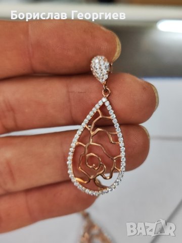 сребърен комплект обеци и колие 925, снимка 4 - Колиета, медальони, синджири - 42101289