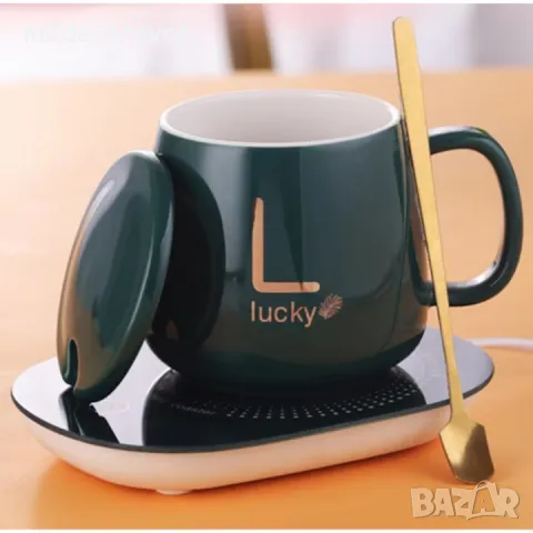 Чаша с дръжка с капак лъжичка и котлон в кутия подарък, снимка 3 - Чаши - 48290070