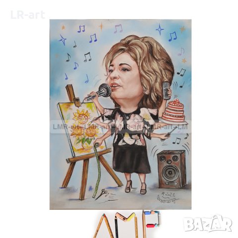  КАРИКАТУРИ, ШАРЖ с пастели и моливи, рисувани ръчно , снимка 2 - Картини - 41361382