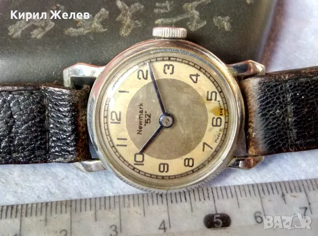 MEWMARK "52" Made in England Стар РЯДЪК Мех. АНГЛИЙСКИ РЪЧЕН ЧАСОВНИК с КОЖЕНА КАИШКА РАБОТЕЩ 49579, снимка 9 - Антикварни и старинни предмети - 48443505