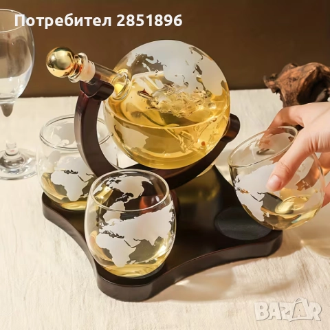6 бр. Комплект, Високоборосикатно стъклено глобусно декантер с ветроход, снимка 3 - Сервизи - 52654744