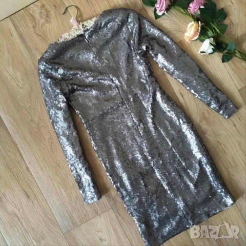 Разпродажба! Рокля с пайети пайетена рокля официална рокля дълъг ръкав черна сребърна златна Нова, снимка 12 - Рокли - 52881401