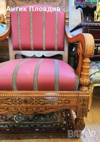 Италианско кресло с дърворезба, снимка 8 - Дивани и мека мебел - 52849479