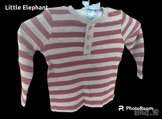 Блузка с дълъг ръкав за 18-24 мес момченце сиво и бургунди райе,Англия/нова