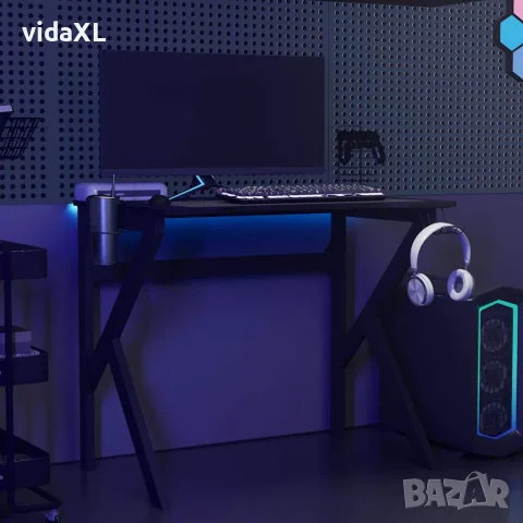 vidaXL Гейминг бюро с K-образни крака, черно, 90x60x75 см, снимка 3 - Бюра - 56146846