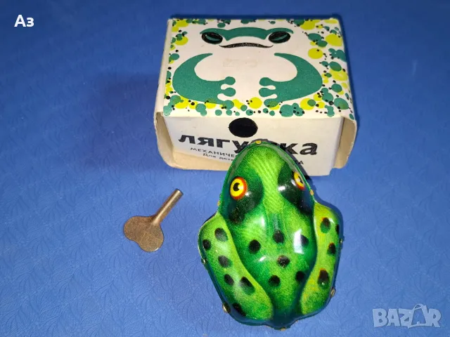  Стара руска СССР механична ламаринена играчка жаба лягушка , снимка 3 - Колекции - 50175151