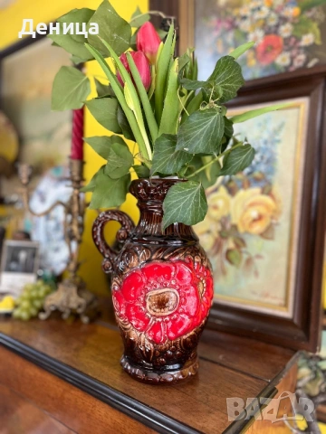 Керамична ваза Scheurich 60-70 те г. Западногерманска керамика (West German) , снимка 2 - Вази - 53641015