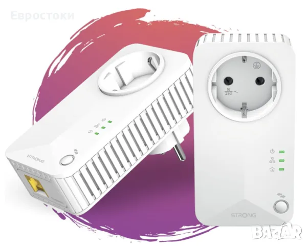 Комплект адаптери STRONG Powerline 600 – 2 броя, двоен PLC контакт, до 600 Mbit/s, снимка 2 - Друга електроника - 47903109