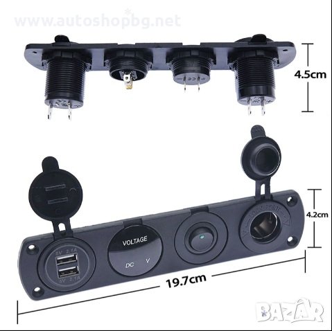 Панел за вграждане USB порт, гнездо за запалка+ волтметър, снимка 3 - Аксесоари и консумативи - 39046593