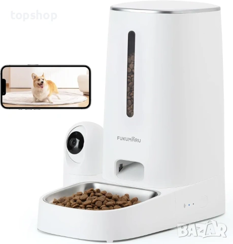 Нова смарт автоматична хранилка за котки FUKUMARU – 1080P Камера, 5G WiFi , висок клас 