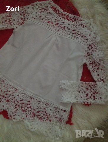 Блузи в бяло и в червено от шифон с дантела , снимка 3 - Ризи - 41933732