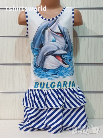 Нова детска моряшка рокля с трансферен печат Делфинчета, два модела, снимка 1 - Детски рокли и поли - 29030096