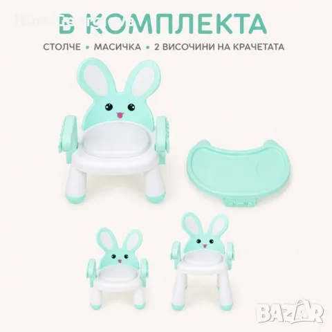 Детско столче с масичка за хранене и игра, ментово, зайче, снимка 4 - Столчета за хранене - 56153295
