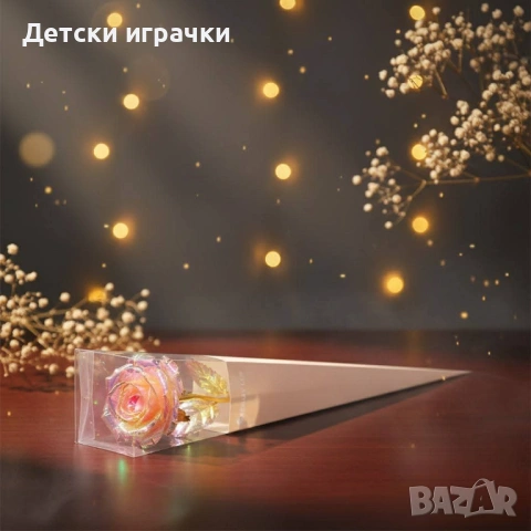Роза декоративна със златно стъбло в подаръчна кутия, снимка 2 - Подаръци за жени - 53169560