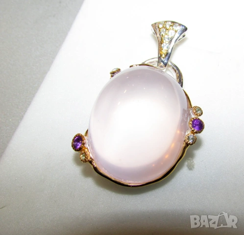 925 сребърно колие с розов кварц 50 карата подходящо за подарък 