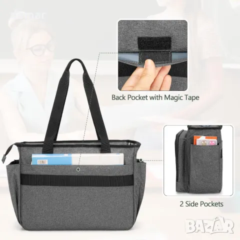 CURMIO Работна чанта за учител с джоб-органайзер за файлове тип акордеон, лаптоп, сива, снимка 4 - Чанти - 50284451