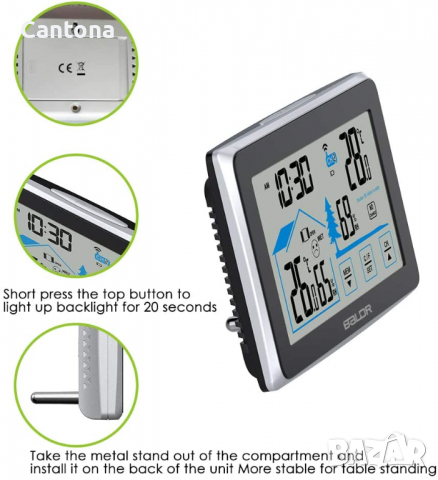 BALDR безжичен вътрешен/външен термометър и хигрометър, сензорен екран с монитор за температура/влаж, снимка 4 - Друга електроника - 36128150