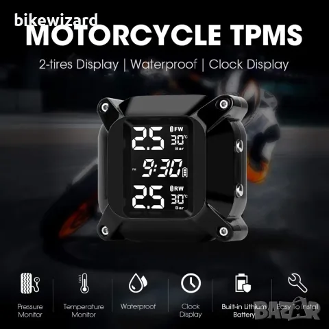 TPMS Система за следене на налягането в гумите за мотоциклети с LCD дисплей и сензори НОВО, снимка 3 - Аксесоари и консумативи - 55995122