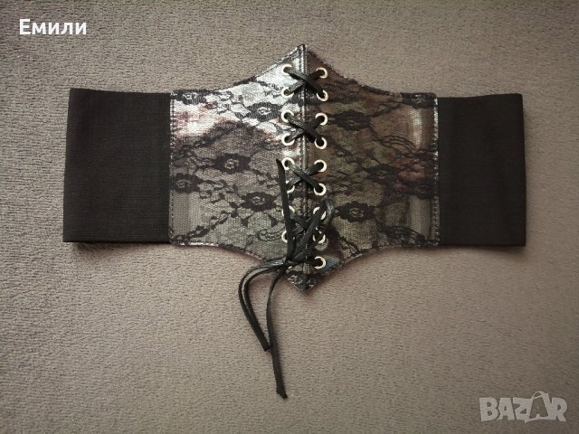 Черен корсет колан за талия с дантела и връзки - размер M-L, снимка 3 - Корсети, бюстиета, топове - 41015999